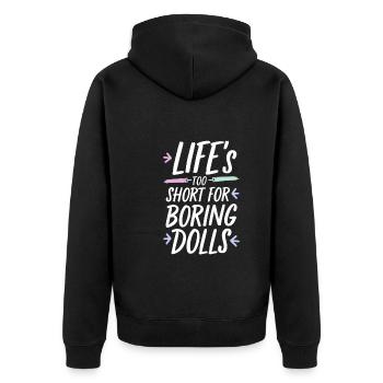 Gruseliger Puppenkollektor - Unisex Premium Bio Zip Hoodie - Schwarz - Hinten - Nico (187cm)