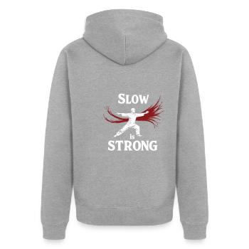 Gaming Streamer Live-streaming Gamer Inhalte - Unisex Premium Bio Zip Hoodie - Grau meliert - Hinten - Nico (187cm)