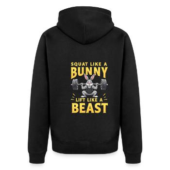 Fitness Bunny Fitness -workout Rabbit Bodybuilding - Unisex Premium Bio Zip Hoodie - Schwarz - Hinten - Nico (187cm)