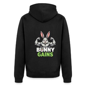 Fitness Bunny Fitness -workout Rabbit Bodybuilding - Unisex Premium Bio Zip Hoodie - Schwarz - Hinten - Nico (187cm)