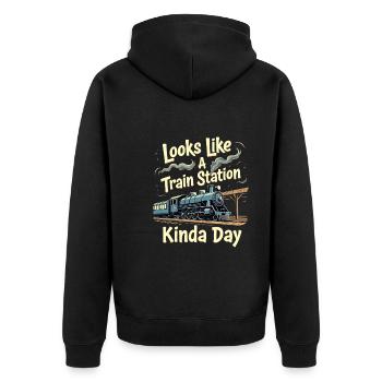 Trajet en train - aventure en locomotive - Veste à capuche bio Premium Unisexe - noir - Dos - Nico (187cm)