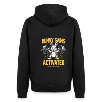 Fitness Bunny Fitness -workout Rabbit Bodybuilding - Unisex Premium Bio Zip Hoodie - Schwarz - Hinten - Nico (187cm)