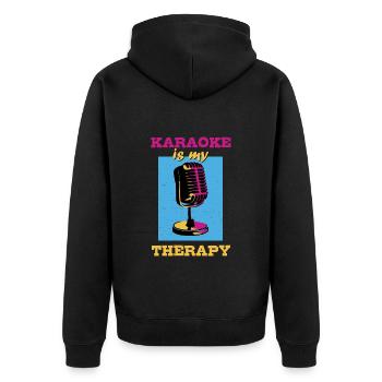 Karaoke ist meine Therapie - Unisex Premium Bio Zip Hoodie - Schwarz - Hinten - Nico (187cm)
