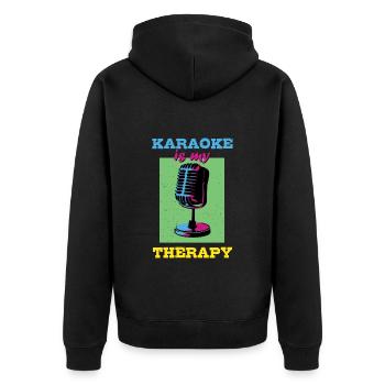 Karaoke ist meine Therapie - Unisex Premium Bio Zip Hoodie - Schwarz - Hinten - Nico (187cm)