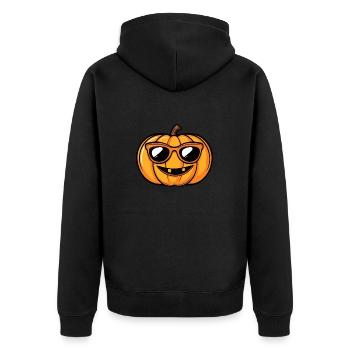 Kürbis Halloween Herbst Cool - Unisex Premium Bio Zip Hoodie - Schwarz - Hinten - Nico (187cm)
