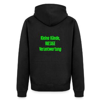 Kleine Hände, riesige Verantwortung Eltern-Spruch - Unisex Premium Bio Zip Hoodie - Schwarz - Hinten - Nico (187cm)