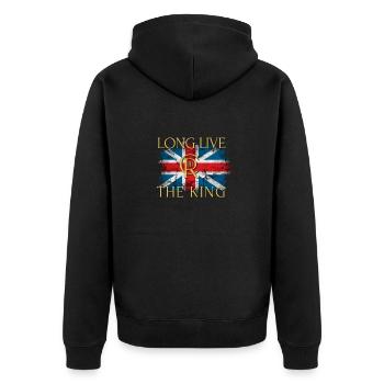 Britischer König Krönung Charles England Flagge - Unisex Premium Bio Zip Hoodie - Schwarz - Hinten - Nico (187cm)