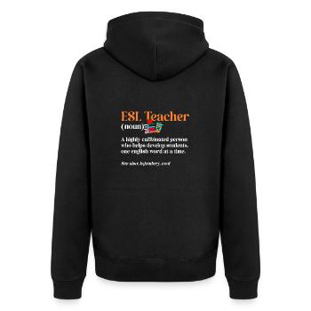 Lehrkraft Englisch Zweitsprache Fremdsprache - Unisex Premium Bio Zip Hoodie - Schwarz - Hinten - Nico (187cm)