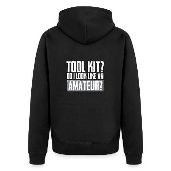 Duct Tape Panzertape Handwerker Klebeband - Unisex Premium Bio Zip Hoodie - Schwarz - Hinten - Nico (187cm)