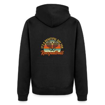Racquetball Spieler Racquetball - Unisex Premium Bio Zip Hoodie - Schwarz - Hinten - Nico (187cm)