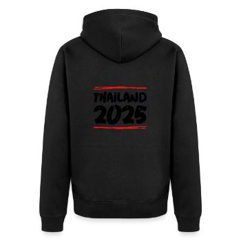 Thailand 2025 Spruch - Unisex Premium Bio Zip Hoodie - Schwarz - Hinten - Nico (187cm)