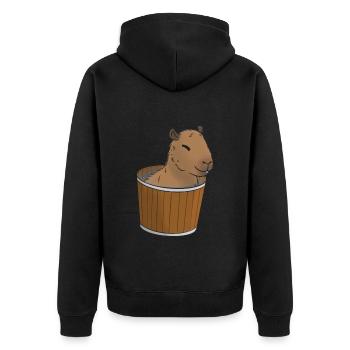 Capybara Meme - Unisex Premium Bio Zip Hoodie - Schwarz - Hinten - Nico (187cm)