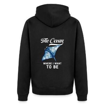 Statement Shirt: The Ocean – Where I Want To Be - Unisex Premium Organic Zip Hoodie - black - Back - Nico (187cm)
