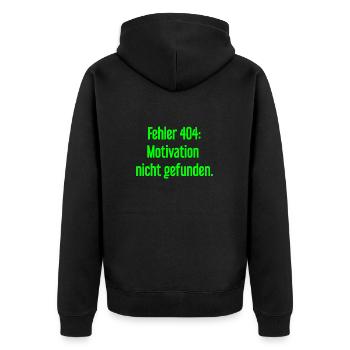 Fehler 404: Motivation nicht gefunden - Unisex Premium Bio Zip Hoodie - Schwarz - Hinten - Nico (187cm)