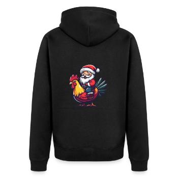 Hahn Weihnachtsmann - Unisex Premium Bio Zip Hoodie - Schwarz - Hinten - Nico (187cm)