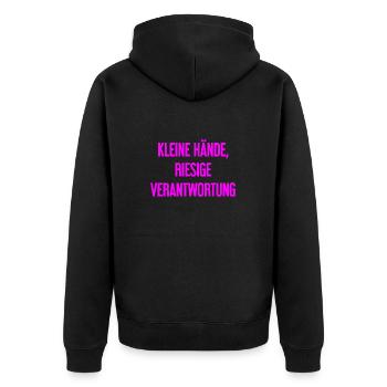De petites mains, une énorme responsabilité disent les parents - Veste à capuche bio Premium Unisexe - noir - Dos - Nico (187cm)