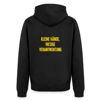 Kleine Hände, riesige Verantwortung Eltern-Spruch - Unisex Premium Bio Zip Hoodie - Schwarz - Hinten - Nico (187cm)