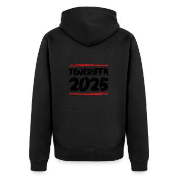 Teneriffa 2025 Spruch - Unisex Premium Bio Zip Hoodie - Schwarz - Hinten - Nico (187cm)