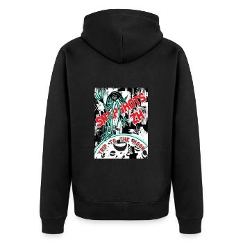 trip to the moon - Unisex Premium Bio Zip Hoodie - Schwarz - Hinten - Nico (187cm)