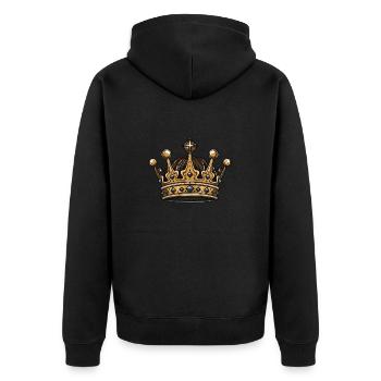 Krone Symbol - Unisex Premium Bio Zip Hoodie - Schwarz - Hinten - Nico (187cm)