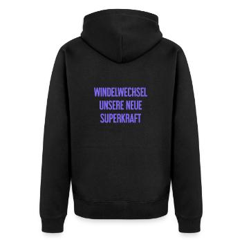 Diaper change – our new superpower - Unisex Premium Organic Zip Hoodie - black - Back - Nico (187cm)