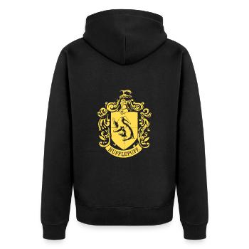 Harry Potter Hufflepuff Wappen - Unisex Premium Bio Zip Hoodie - Schwarz - Hinten - Nico (187cm)