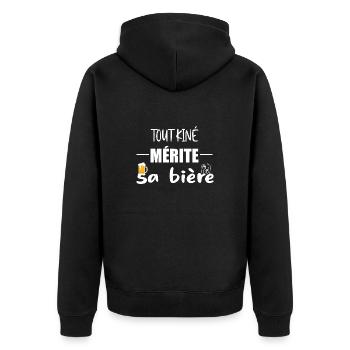 Tout kiné mérite sa bière t-shirt homme - Veste à capuche bio Premium Unisexe - noir - Dos - Nico (187cm)
