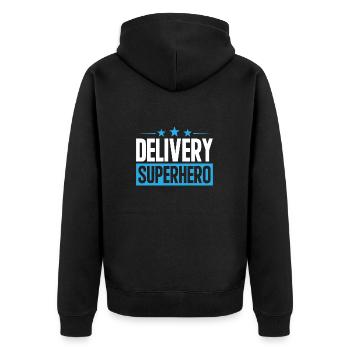 Lieferant Paket Lieferung - Unisex Premium Bio Zip Hoodie - Schwarz - Hinten - Nico (187cm)