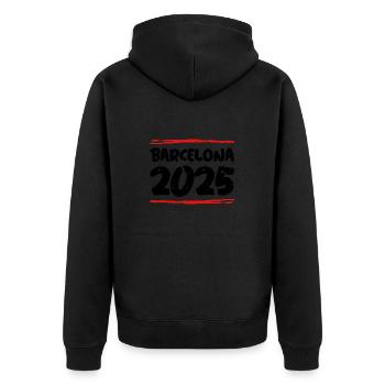 Barcelona 2025 Spruch - Unisex Premium Bio Zip Hoodie - Schwarz - Hinten - Nico (187cm)