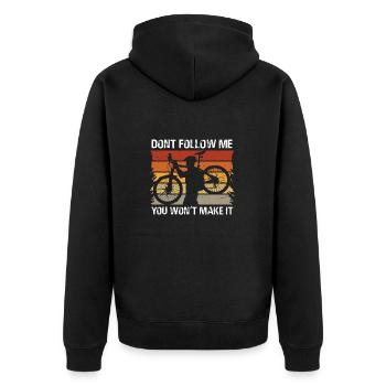 Bold Cyclist Silhouette Design - Unisex Premium Bio Zip Hoodie - Schwarz - Hinten - Nico (187cm)