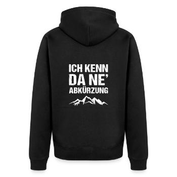 Ich Kenn Da Ne´Abkürzung Berge Wandern Humor - Unisex Premium Bio Zip Hoodie - Schwarz - Hinten - Nico (187cm)