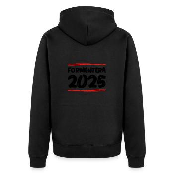 Formentera 2025 Spruch - Unisex Premium Bio Zip Hoodie - Schwarz - Hinten - Nico (187cm)
