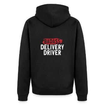 Lieferant Paket Lieferung - Unisex Premium Bio Zip Hoodie - Schwarz - Hinten - Nico (187cm)