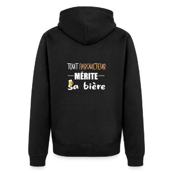 Tout parqueteur mérite sa bière t-shirt homme - Veste à capuche bio Premium Unisexe - noir - Dos - Nico (187cm)