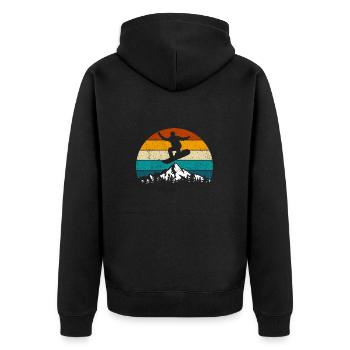 Snowboard, Halfpipe, Winter Sports, Retro Sunset - Unisex Premium Organic Zip Hoodie - black - Back - Nico (187cm)