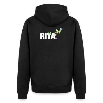Butterflies for the first name Rita - Unisex Premium Organic Zip Hoodie - black - Back - Nico (187cm)