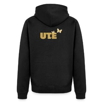 Schmetterlinge für Ute - Unisex Premium Bio Zip Hoodie - Schwarz - Hinten - Nico (187cm)