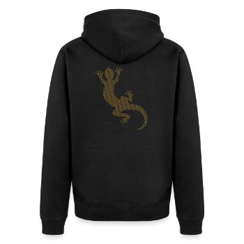 Eidechse Gecko - Unisex Premium Bio Zip Hoodie - Schwarz - Hinten - Nico (187cm)