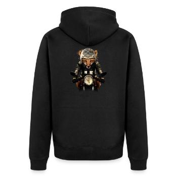 Fox Biker - Unisex Premium Bio Zip Hoodie - Schwarz - Hinten - Nico (187cm)