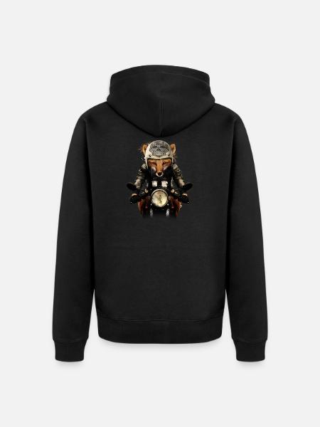 Fox Biker - Unisex Premium Organic Zip Hoodie - black