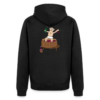 Wein | Weinlese Weinernte Weintrinker Rotwein Fass - Unisex Premium Bio Zip Hoodie - Schwarz - Hinten - Nico (187cm)