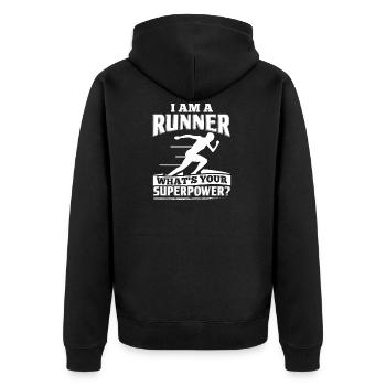 Funny Running Runner Shirt I Am A - Unisex Premium Bio Zip Hoodie - Schwarz - Hinten - Nico (187cm)