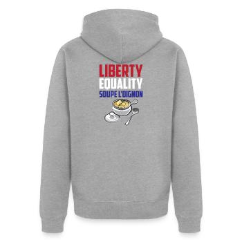Liberté, Egalité Soupe L'Oignon Cool French Food - Veste à capuche bio Premium Unisexe - gris chiné - Dos - Nico (187cm)