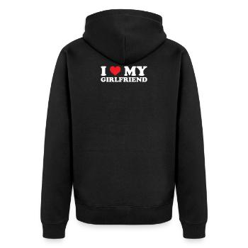 Ich liebe meine Freundin Red Heart Romantic Valentines - Unisex Premium Bio Zip Hoodie - Schwarz - Hinten - Nico (187cm)
