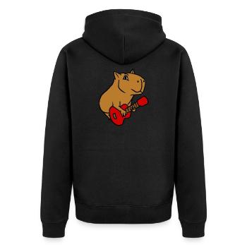 Capybara Playing Guitar Rock Guitarist Cartoon - Unisex Premium Organic Zip Hoodie - black - Back - Nico (187cm)