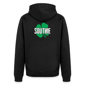 Southie Distressed Green Shamrock St Patricks Day - Unisex Premium Organic Zip Hoodie - black - Back - Nico (187cm)