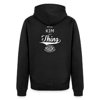 Kim - Unisex Premium Organic Zip Hoodie - black - Back - Nico (187cm)