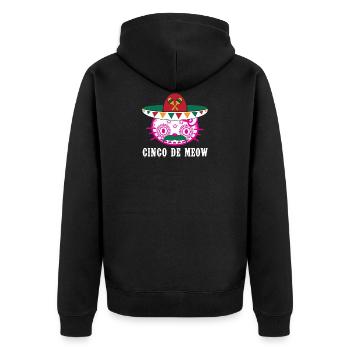 Kitty Sugar Skull Sombrero Schnurrbart Cinco De Miau - Unisex Premium Bio Zip Hoodie - Schwarz - Hinten - Nico (187cm)