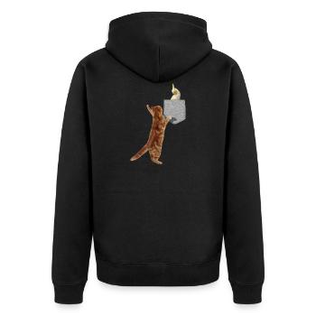 Katze, die Cockatiel-Vogel im gefälschten Druck-Ein erreicht - Unisex Premium Bio Zip Hoodie - Schwarz - Hinten - Nico (187cm)