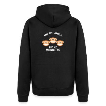 Nicht mein Dschungel nicht meine Affen Lustiger drei Affe - Unisex Premium Bio Zip Hoodie - Schwarz - Hinten - Nico (187cm)